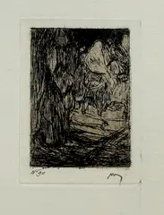 Ets M. Bauer, vrouw op ezel, Marius Bauer ( 1867 - 1932), ets op papier (met origineel wisselingh nr