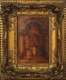 Jacobus Cornelis Wyand Cossaar, kerkinterieur, Jan Cossaar (1874 - 1966), olieverf op paneel, kerkinterieur met 2 figuren 13x19cm