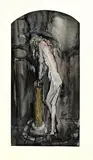 Gouache Christus, monogram, Monogram J.W.H.?, gouache op papier, Christus geketend aan een zuil 27x14cm