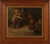 Ongesigneerd ca, spelende kinderen, 1890, Engelse School, olieverf op paneel, spelende kinderen met kanon 27x22cm