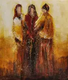 Jochem de Graaf, figuren, Jochem de Graaf, gemengde techniek op linnen, figuren 70x60cm