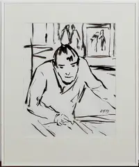Otto Herter, tekening, Otto Herter (1924 Pjatigorsk Kaukasus - Hamburg ), zwarte inkt op papier, zelfportret 40x33cm