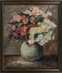 J.J. Doeser, klein, Jacobus Doeser (Utrecht 1884 - 1970 Laren), olieverf op linnen, keramieken vaas met bloem 60x50cm
