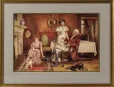 Engelse litho, Kitburn, Kitburn (Engelse School), litho op papier, theetijd met figuren 50x56cm