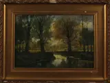L.B. Lieftinck, landschap, 1900, olieverf op linnen, riviergezicht met bomen 61x41cm