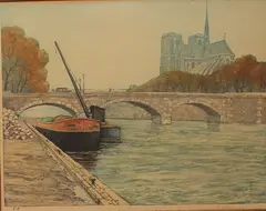 Ingekleurde ets, merlin, Merlin? Epprueve artiste, ingekleurde ets op papier, "De Seine Parijs" 34x26cm