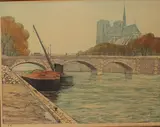 Ingekleurde ets, merlin, Merlin? Epprueve artiste, ingekleurde ets op papier, "De Seine Parijs" 34x26cm