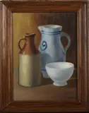 A.G. Smid, stilleven, Smid), olieverf op linnen, stilleven met aardewerk 40x30cm