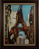 Gerard Diepeveen, Eiffeltoren, Gerard Diepeveen (Enschede), olieverf op linnen, kubistische Eiffeltoren 60x80cm