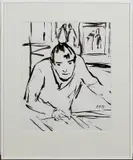 Otto Herter, tekening, Otto Herter (1924 Pjatigorsk Kaukasus - Hamburg ), zwarte inkt op papier, zelfportret 40x33cm