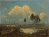 Dirk van der Aa, Albergen, C.J. van der Aa (Almelo 1883 - 1950), olieverf op paneel, heidegezicht met schapen 23,5x18cm