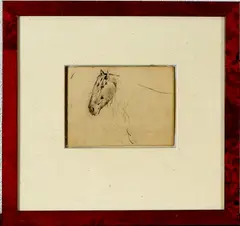 Jan Voerman, stduie paardenhoofd, (Kampen 1857 - 1941 ), tekening op papier, studie paardenhoofd (uitnodiging Pulchri Studio) 14x10cm