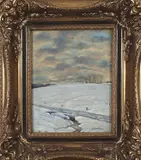 C.J. v.d. Aa., winterlandschap, C.J. van der Aa (Almelo 1883 - 1950), olieverf op linnen, winters landschap 19x25cm
