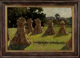 Henk Bellaard, korenschoven, Henk Bellaard (Dordrecht 1896-1974), olieverf op paneel, korenschoven 56x37cm