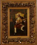 G. Salvi, Italiaanse school, Salvi 19e eeuw, Italiaanse school, olieverf op paneel, gitaarspelende edele heer in interieur 26x38cm