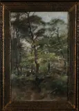 Jan Hillebrand Wijsmuller, bosgezicht, Jan Hillebrand Wijsmuller (Amsterdam 1855 - 1925), aquarel op papier, houtsprokkelaars in het bos 54x35cm