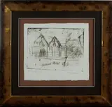 Anton Heyboer, ets, Anton Heyboer (1924 - 2005), ets op papier eigen druk,, dorpsgezicht 39x36cm