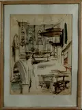 Johannes Bosboom, kerkinterieur, Uit het schetsboek van Johannes Bosboom (1817 - 1891), aquarel op papier, kerkinterieur 43x55cm