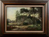 Arie Cornelis de Bruijn, bosgezicht met schuur, Cornelis de Bruin (Utrecht 1870 - 1940 Amsterdam), olieverf op linnen, bosgezicht met schuur 60x40cm