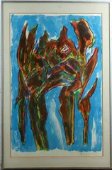 Jan Sierhuis, dier en landschap, Jan Sierhuis (Amsterdam 1928 ), lithografie op papier, dier en landschap 52x69cm