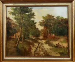 A. Keus, bosgezicht, Keus (Adriaan Keus?), olieverf op linnen, zandpad 40x50cm