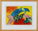 vrouw/vogel by Guilliaume Corneille '04 Nr, 99/200 (1922 Beverloo - 2010 Beverloo), lithografie op papier, vrouw met duif en hond 36x28cm, offered Oct 2012