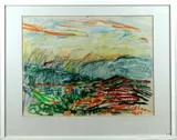 het mooie landschap by Ad Laar 1984, wasco op papier, landschap 55x41cm, Ad Laar 1984, wasco op papier, landschap 55x41cm, offered Oct 2012