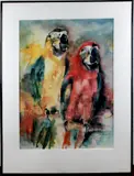 J. Kooistra, aquarel, Jan Kooistra (1950 Damwoude), aquarel op papier, 2 papegaaien 70x50cm
