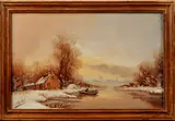 H. Hermans, winter, Hermans (Duitse School), olieverf op paneel, wintergezicht met roeiboot 18x27cm