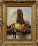 Chris de Bruin Jr., Dordrecht, Chris de Bruyn Jr., olieverf op linnen, haven Dordrecht 30x40cm