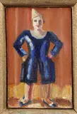 Kees Maks, clown, Kees Maks ( Amsterdam 1876 - 1967), olieverf op linnen, clown (ook gesigneerd verso op origineel etiket) 9,5x14,5cm