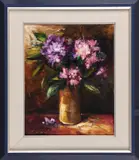 vaas met bloemen by epigoon v.d Ton Ancone (Oldenzaal, Haagse School), olieverf op linnen, vaas met bloemen 40x50cm, offered Jul 2012