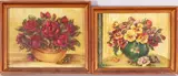 2 Schilderijen, K. Bauer, Bauer, olieverf op paneel, 1x rozen en 1x viooltjes 19x24cm