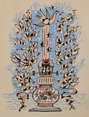 Paul Kromjong, Tekening?, Paul Kromjong (Maastricht 1903 - Amsterdam), handingekleurde kerstkaart op papier 15,5x12,3cm