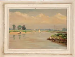 C. Hamer, de IJssel Deventer, 1930, olieverf op linnen, de IJssel bij Deventer 50x35cm