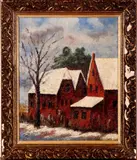 J. Nieweg, wintergezicht, Nieweg, olieverf op linnen, expressionistisch wintergezicht met huizen 40x50cm