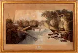 Ingekleurde gravure, waterval, 1830, ingekleurde gravure op papier (vergeeld), "A view of the fall of the Arve" 70x57cm