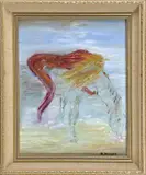 R. Degger, vrouw met paard, Degger, olieverf op linnen, naakte vrouw op paard 23x29cm