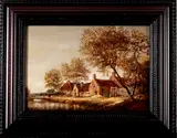 E.D. & C.D., Schilderij, 18e-19e eeuw, olieverf op paneel, Hollands landschap met figuren 33x23,5cm