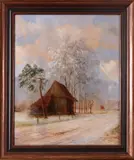 Joh. Nibben, 't Everloo, Johan Nibben 1920, olieverf op linnen, schuur 't Everloo in de winter 55x45cm