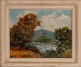 Indonesisch schilderij, rijstvelden, Sutjakno Kompoel, Indonesë 50-er jaren, olieverf op linnen, Indonesisch landschap met rijstvelden 45x35cm