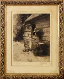 Moeder met kind, aardappels schillen, 1890, gravure op papier, moeder met kind (aardappel schillen) 19x16cm