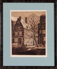 Frans Everbag, ets, Frans Everbag (Amsterdam 1877 - 1947), ets op papier, Amsterdamse gracht met prachtige gevels in de winter 31x39cm