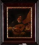 Ongesigneerd ca, mandolinespeler, 1900, olieverf op paneel, mandolinespeler 14x11,5cm