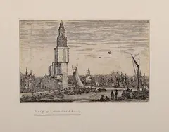 Setffano Della Bella, gravure, Setffano Della Bella (1610 - 1664 Italië), gravure op papier, gezicht op Amsterdam 13,5x8,7cm