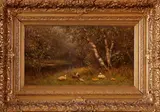 Contstant Artz, eenden, Contstant Artz (Parijs 1870 - 1951 Soest), olieverf op paneel, eendenfamilie 45x25cm