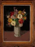 J. Kropff, stilleven, Joop Kropff (Den Haag 1892 - Den Haag), olieverf op paneel, vaas met bloemen 47x34cm
