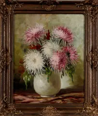 Tilly Moes ca, stilleven, 1920, olieverf op linnen, vaas met Chrysanten 40x50cm