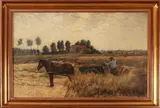 P. Geist, Twents landschap, Geist (Diepeveen), olieverf op linnen, Twents landschap met zandafgraving en werkende boer met paard en wagen