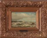 E. Wolters, blankenbergh, Eugene Wolters (1844 - 1905 België), olieverf op paneel, zeegezicht 24x15cm